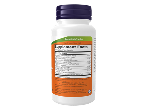 NOW Foods Men's Virility Power Male Performance Formula 60 Veg Capsules Supplement Facts label with ingredient details