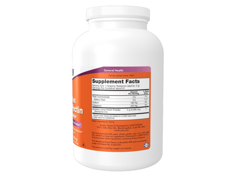 NOW Foods Modified Citrus Pectin Pure Powder Soluble Dietary Fiber Supplement 454 g Supplement Facts label with fiber details