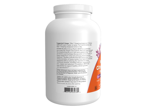 NOW Foods Modified Citrus Pectin Pure Powder Soluble Dietary Fiber Supplement 454 g suggested usage directions and product barcode