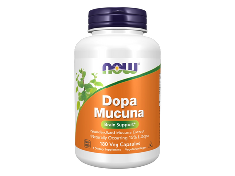 NOW Foods Mucuna Pruriens Extract Standardized 15 Percent L-Dopa Veg Capsules 180 Veg Capsules front bottle view