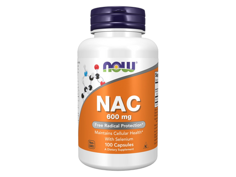 NOW Foods NAC 600 mg with Selenium N-Acetyl Cysteine Capsules 100 Capsules front bottle view