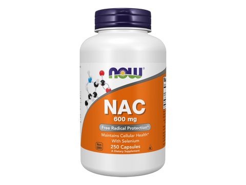 NOW Foods NAC 600 mg with Selenium N-Acetyl Cysteine Capsules 250 Capsules front bottle view