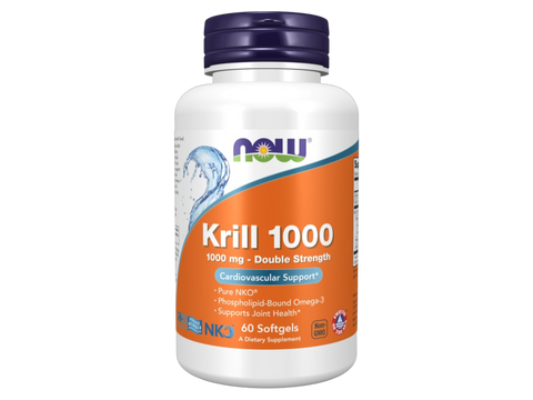 NOW Foods NKO Krill Oil 1000 mg Phospholipid Omega-3 Softgels 60 Count front bottle view