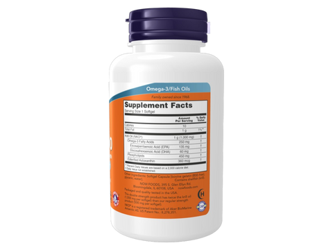 NOW Foods NKO Krill Oil 1000 mg Phospholipid Omega-3 Softgels 60 Count Supplement Facts label with omega-3 content details