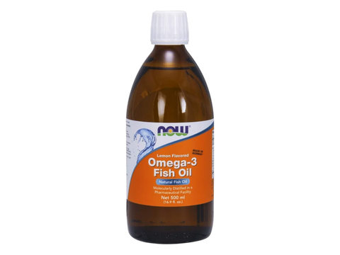 NOW Foods Omega-3 Fish Oil Liquid Lemon Flavour with EPA and DHA 500 mL bottle front view