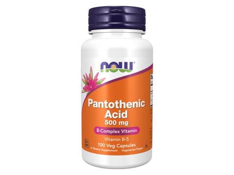 NOW Foods Pantothenic Acid 500 mg Vitamin B-5 Veg Capsules 100 Veg Capsules front bottle view