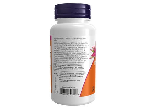 NOW Foods Pantothenic Acid 500 mg Vitamin B-5 Veg Capsules 100 Veg Capsules suggested usage directions and product barcode