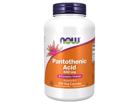 NOW Foods Pantothenic Acid 500 mg Vitamin B-5 Veg Capsules 250 Veg Capsules front bottle view
