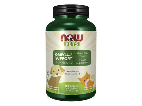 NOW Pets Omega-3 Fish Oil Softgels for Dogs and Cats 180 Softgels front bottle view