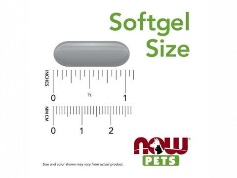 NOW Pets Omega-3 Fish Oil Softgels for Dogs and Cats softgel size comparison chart image