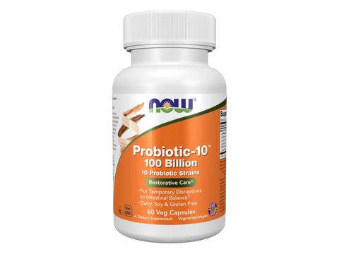 NOW Foods Probiotic-10 100 Billion CFU 10 Strains Veg Capsules 60 Veg Capsules front bottle view