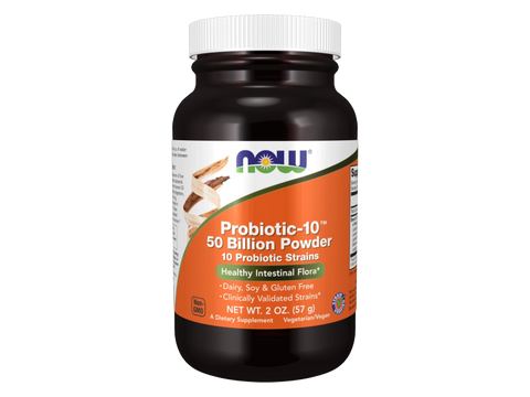 NOW Foods Probiotic 50 Billion CFU Powder with Inulin and FOS 10 Strains 57 g container front view