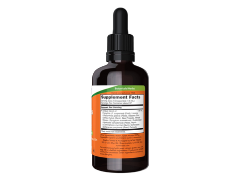 NOW Foods Propolis Plus Herbal Extract with Echinacea and Licorice 59 mL Supplement Facts label with herbal extract details
