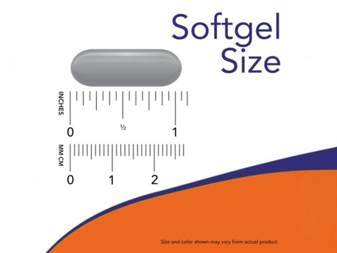 NOW Foods Prostate Support Softgels with Saw Palmetto and Lycopene softgel size comparison chart image