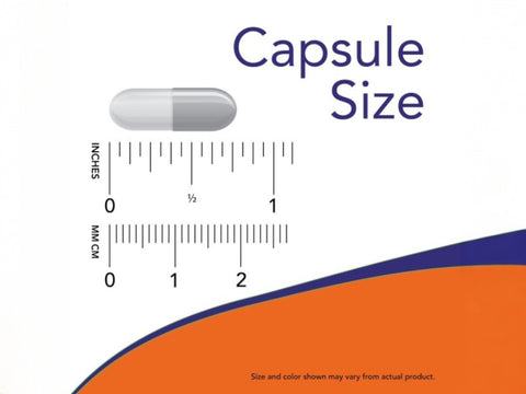 NOW Foods Pycnogenol 30 mg Veg Capsules with Bioflavonoids capsule size comparison chart image