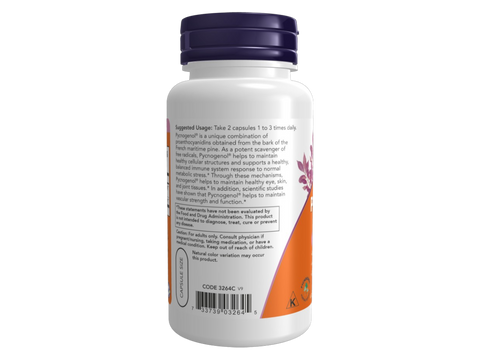 NOW Foods Pycnogenol 30 mg Veg Capsules with Bioflavonoids 60 Veg Capsules suggested usage directions and product barcode