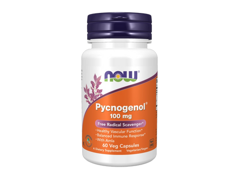 NOW Foods Pycnogenol 100 mg with Amla French Pine Bark Extract 60 Veg Capsules front bottle view