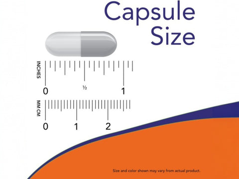 NOW Foods SAMe 200 mg Vegetarian Capsules S-Adenosylmethionine capsule size comparison chart image