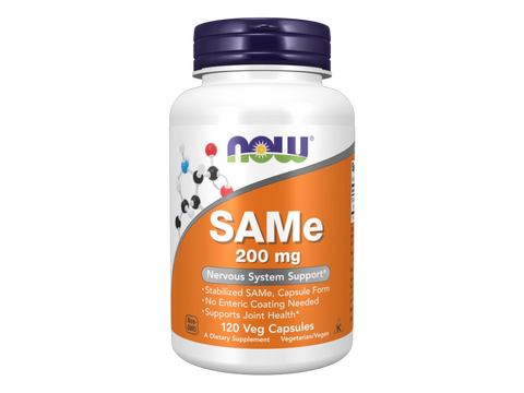 NOW Foods SAMe 200 mg Vegetarian Capsules S-Adenosylmethionine 120 Veg Capsules front bottle view