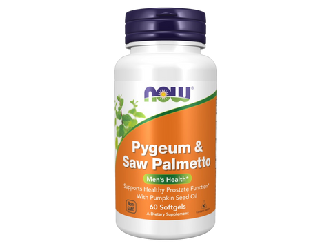 NOW Foods Saw Palmetto and Pygeum Africanum Softgels for Men's Wellness 60 Softgels front bottle view