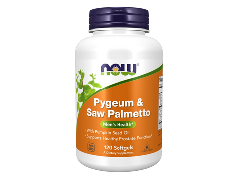 NOW Foods Saw Palmetto and Pygeum Africanum Softgels for Men's Wellness 120 Softgels front bottle view