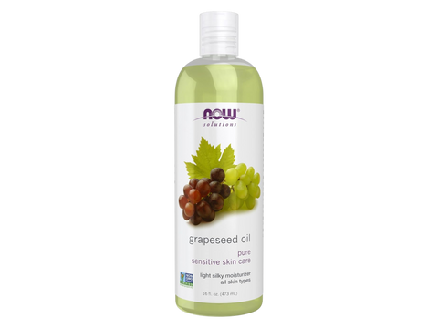 NOW Solutions 100% Pure Grapeseed Oil bottle, 473ml, on white background.