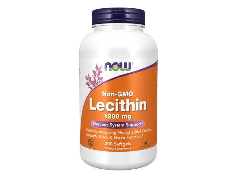 NOW Foods Soy Lecithin 1200 mg Softgels Non-GMO 200 Softgels front bottle view
