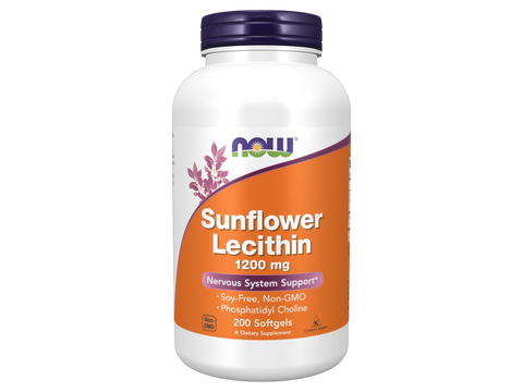 NOW Foods Sunflower Lecithin Softgels 1200 mg with Phosphatidyl Choline 200 Softgels front bottle view