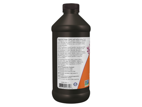 NOW Foods Sunflower Liquid Lecithin 16 fl oz 473 mL Soy-Free Non-GMO suggested usage directions and product barcode
