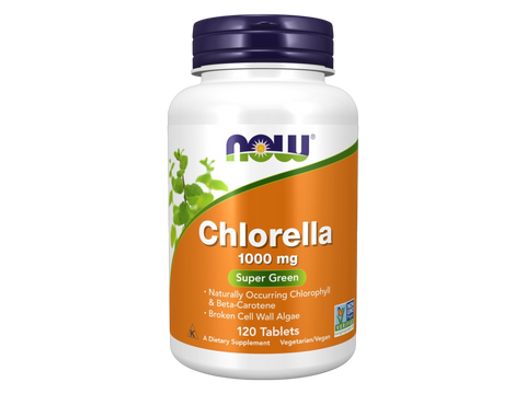 NOW Supplements Chlorella 1000 mg Tablets 120 Tablets front bottle view
