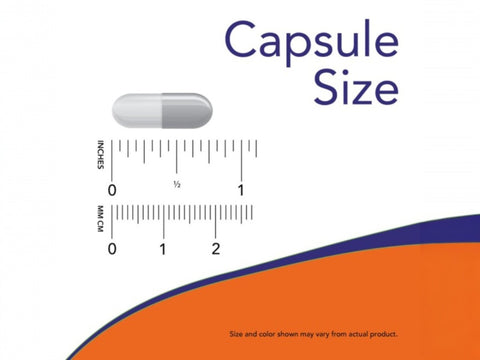 NOW Supplements Glutathione 250 mg Vegan Capsules capsule size comparison chart image