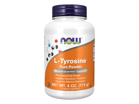 NOW Supplements L-Tyrosine Powder Pharmaceutical Grade 113 g container front view