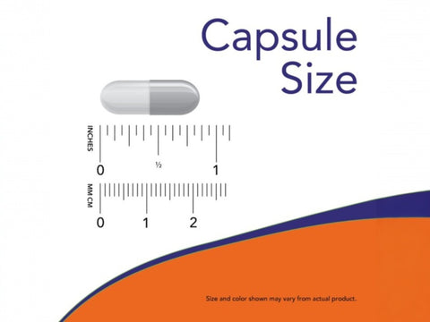 NOW Supplements Water Out Uva Ursi Dandelion Juniper Capsules capsule size comparison chart image
