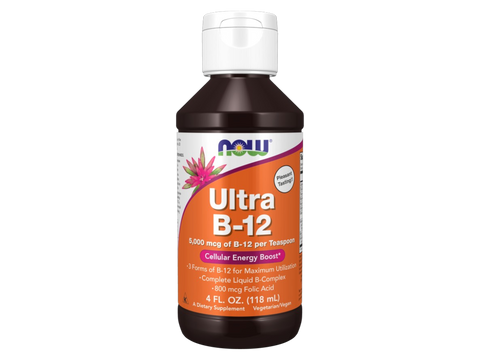 NOW Foods Ultra B-12 Liquid 5000 mcg with B-Complex and Folate 118 mL bottle front view