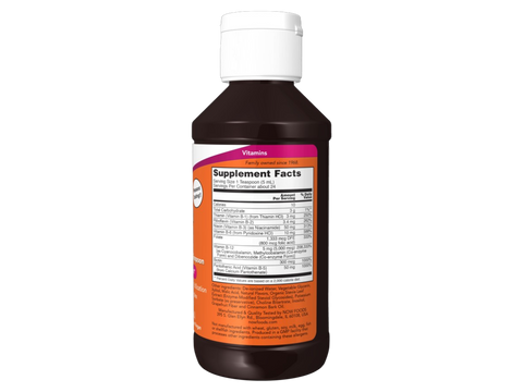 NOW Foods Ultra B-12 Liquid 5000 mcg with B-Complex and Folate 118 mL Supplement Facts label with vitamin B details