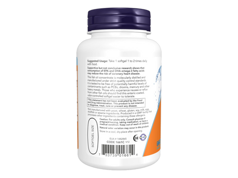 NOW Foods Ultra Omega-3 Fish Oil Softgels 500 mg EPA 250 mg DHA 90 Softgels suggested usage directions and product barcode