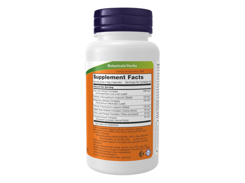 NOW Foods Urinary Tract Herbal Blend Uva Ursi Parsley and Fennel 90 Veg Capsules Supplement Facts label with herbal blend details