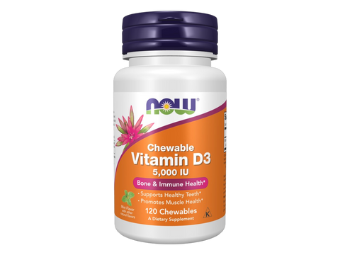 NOW Foods Vitamin D3 5000 IU 120 Chewables front bottle view