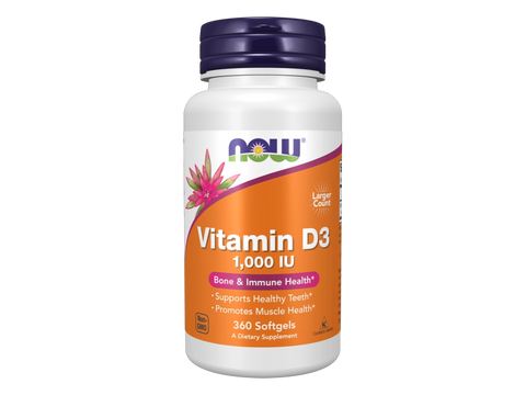 NOW Foods Vitamin D3 1000 IU Softgels 360 Softgels front bottle view
