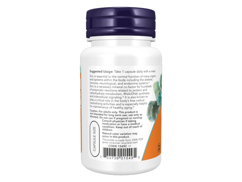 NOW Foods Zinc Picolinate 50 mg Essential Mineral Supplement Veg Capsules 60 Veg Capsules suggested usage directions and product barcode