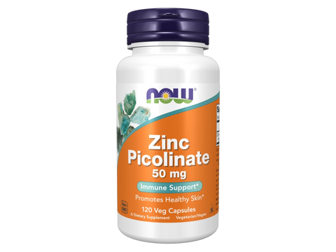 NOW Foods Zinc Picolinate 50 mg Essential Mineral Supplement Veg Capsules 120 Veg Capsules front bottle view
