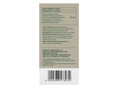 Natroceutics Ashwagandha Bioactive 60 Capsules back view of box showing supplement facts ingredients and barcode