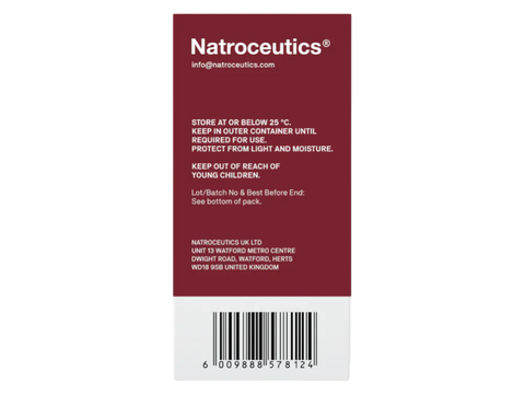 Natroceutics Co-Enzyme Q10 30 Capsules back view of box showing supplement facts ingredients and barcode