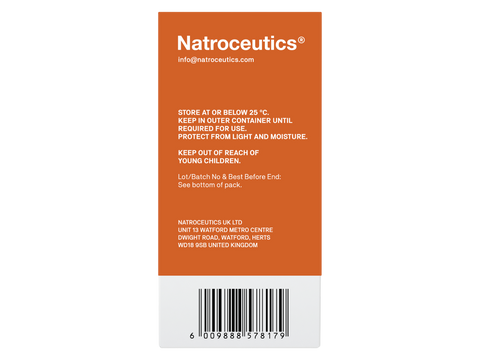 Natroceutics CoQ10 and PQQ Advanced 30 Capsules back view of box showing supplement facts ingredients and barcode