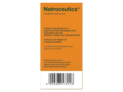 Natroceutics Curcumin Complex BCM-95 and Gingerol 60 Capsules back view of box showing supplement facts ingredients and barcode