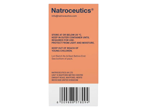 Natroceutics Glutathione SOD Advanced 30 Capsules back view of box showing supplement facts ingredients and barcode