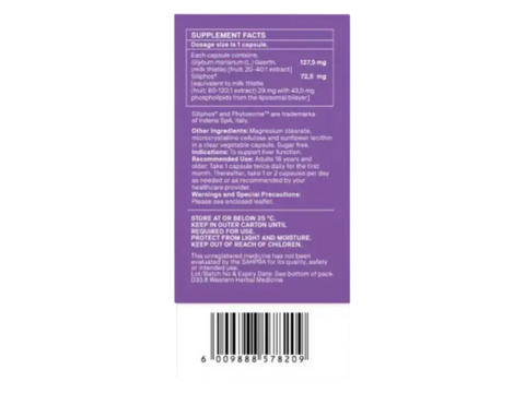 Natroceutics Milk Thistle Bioactive 60 Capsules back view of box showing supplement facts ingredients and barcode