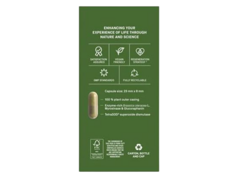 Natroceutics NRF2 Complex with Broccoli Sprout and TetraSOD 30 Capsules side view of box with product details