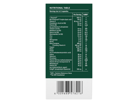 Natroceutics Opti-VITA Complex 60 Capsules back view of box showing supplement facts ingredients and barcode