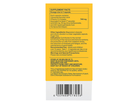 Natroceutics Vitamin C Complete 30 Capsules back view of box showing supplement facts ingredients and barcode